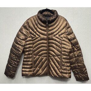 Bernardo Down Puffer Coat Womens XL Metallic Brown Gold Lightweight Outdoor